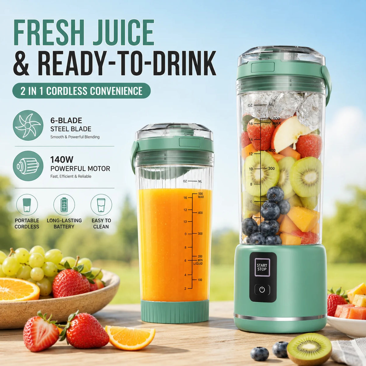 Portable Cordless USB C Rechargeable Blender for Smoothies and Shakes