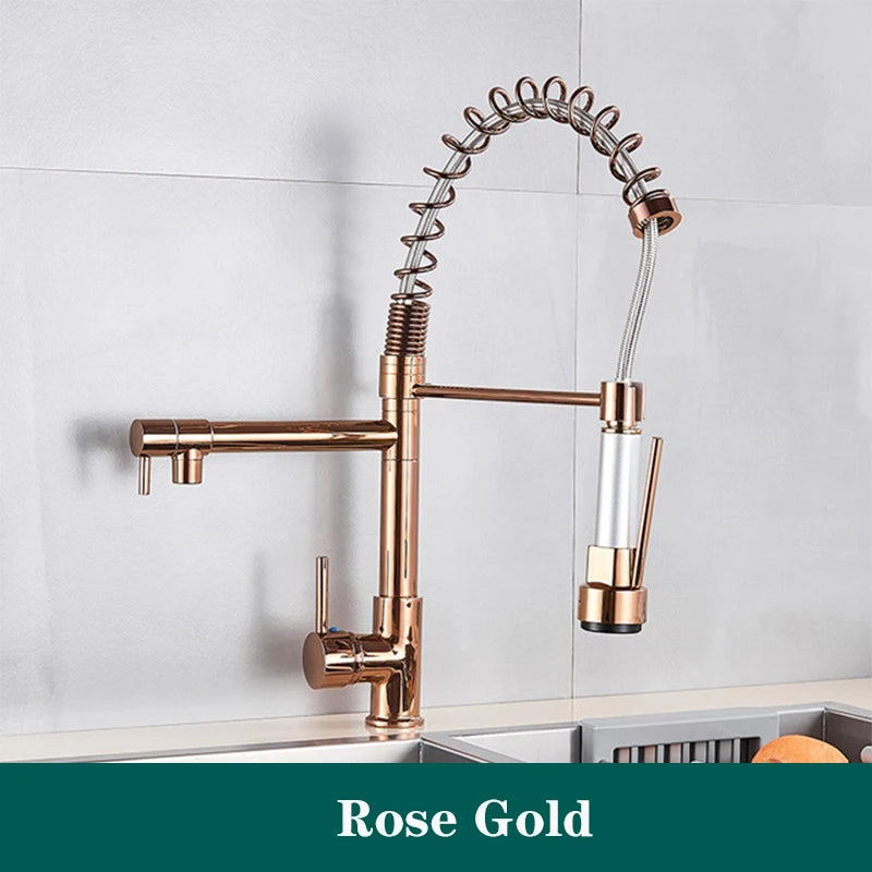 Black Spring Kitchen Faucet Pull Out Side Sprayer Dual Spout 360 Rotation Mixer Tap Sink Faucet Single Handle Kitchen Faucets
