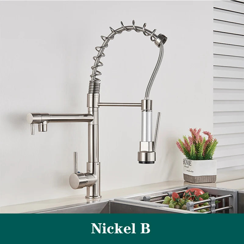 Black Spring Kitchen Faucet Pull Out Side Sprayer Dual Spout 360 Rotation Mixer Tap Sink Faucet Single Handle Kitchen Faucets