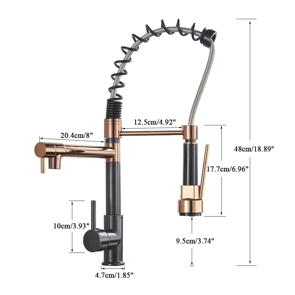 Black Spring Kitchen Faucet Pull Out Side Sprayer Dual Spout 360 Rotation Mixer Tap Sink Faucet Single Handle Kitchen Faucets