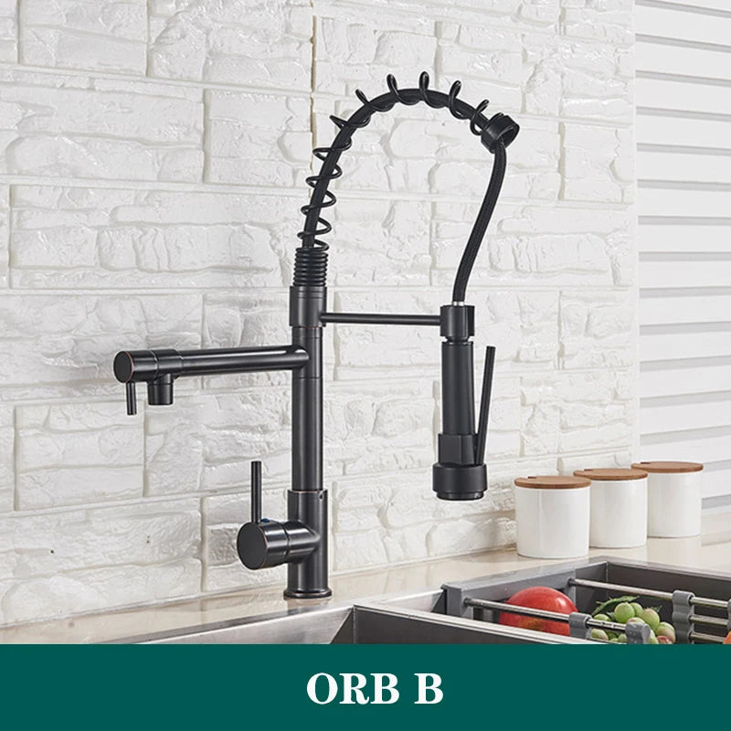 Black Spring Kitchen Faucet Pull Out Side Sprayer Dual Spout 360 Rotation Mixer Tap Sink Faucet Single Handle Kitchen Faucets