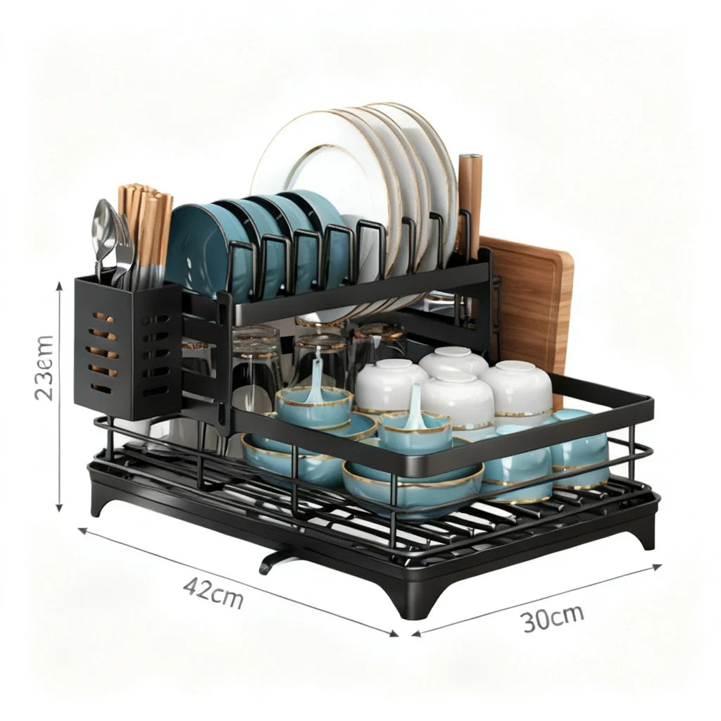 Kitchen Dish Rack 2-Tier Black Rustproof Metal Kitchen Dish Rack for Plates Bowls Cups Drainer Organizer 2026