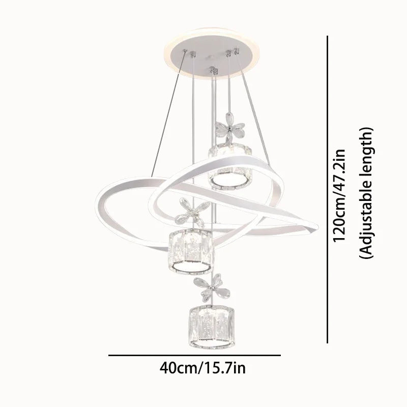 LED Pendant Light with a Crystal Lampshade, Featuring Three Adjustable Light Colors, Adjustable Height, and a Backlit Base; Suitable for Bedrooms, Living Rooms, and Above Dining Tables