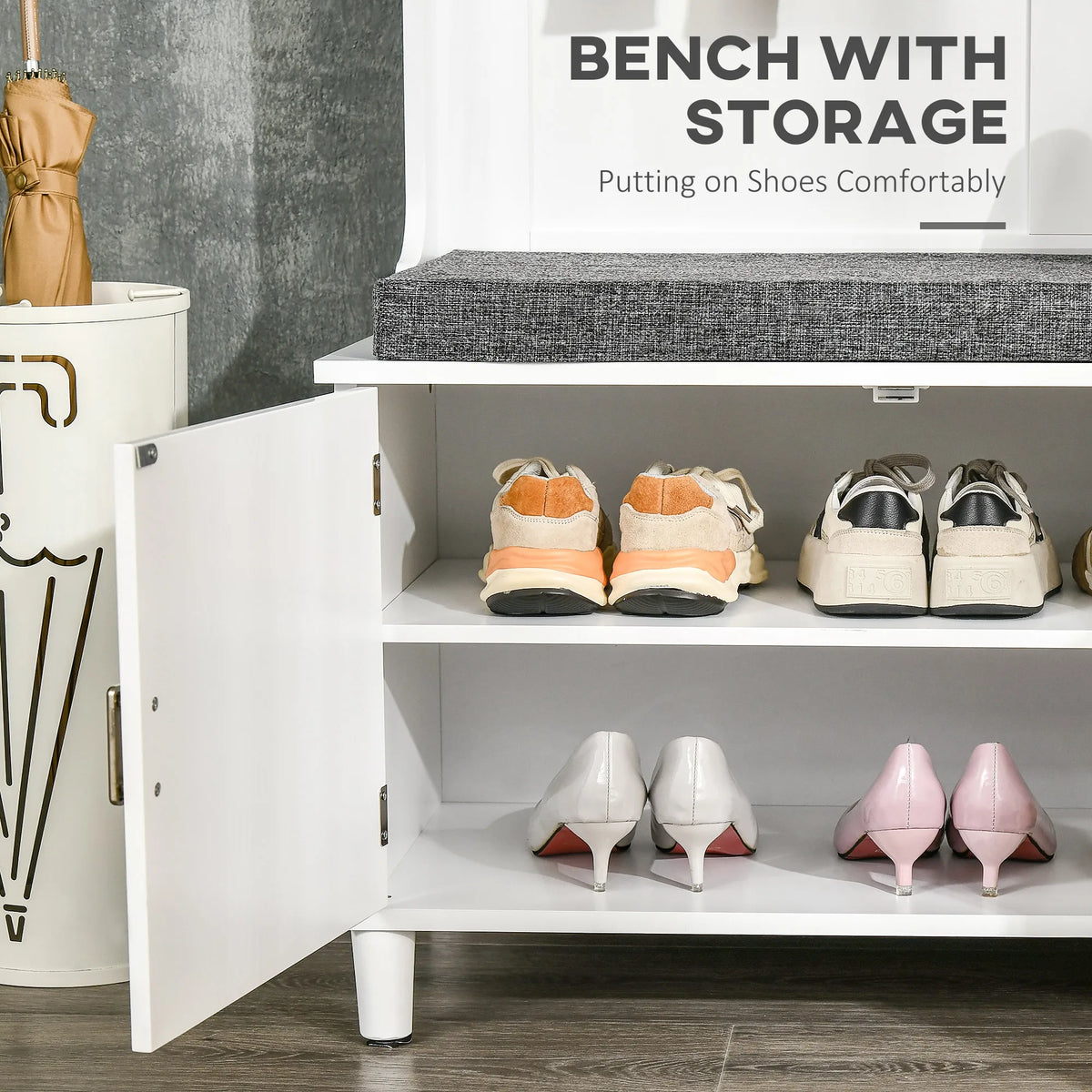 HOMCOM Hall Tree Storage Bench With Coat Rack And Shelves