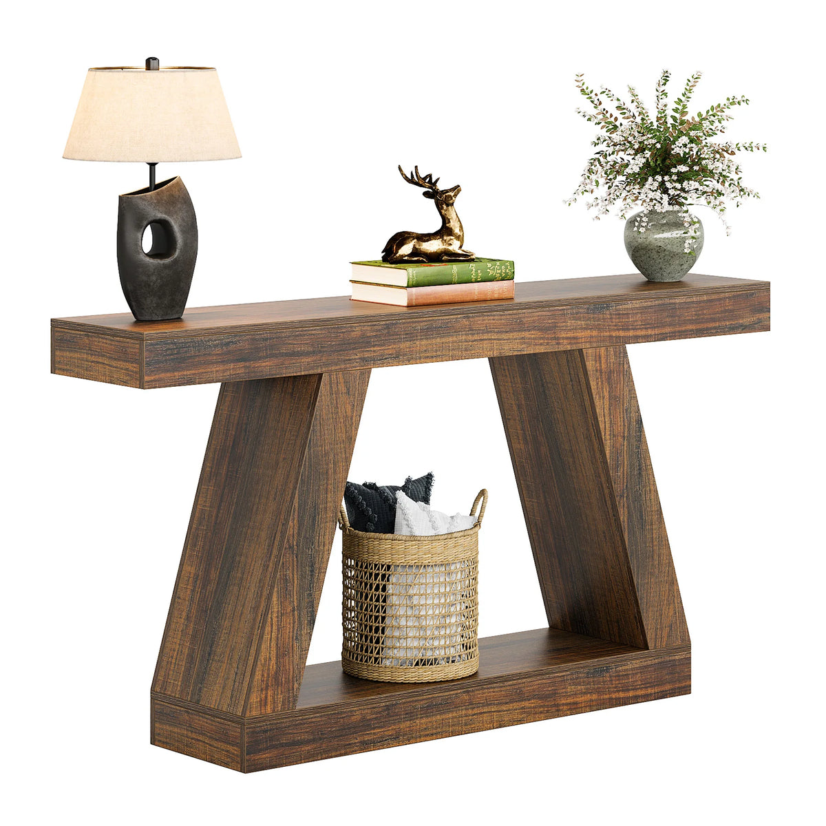 Tribesigns 55-Inch Rustic Console Sofa Table with Storage Industrial Wooden Entryway Table for Hallway Living Room