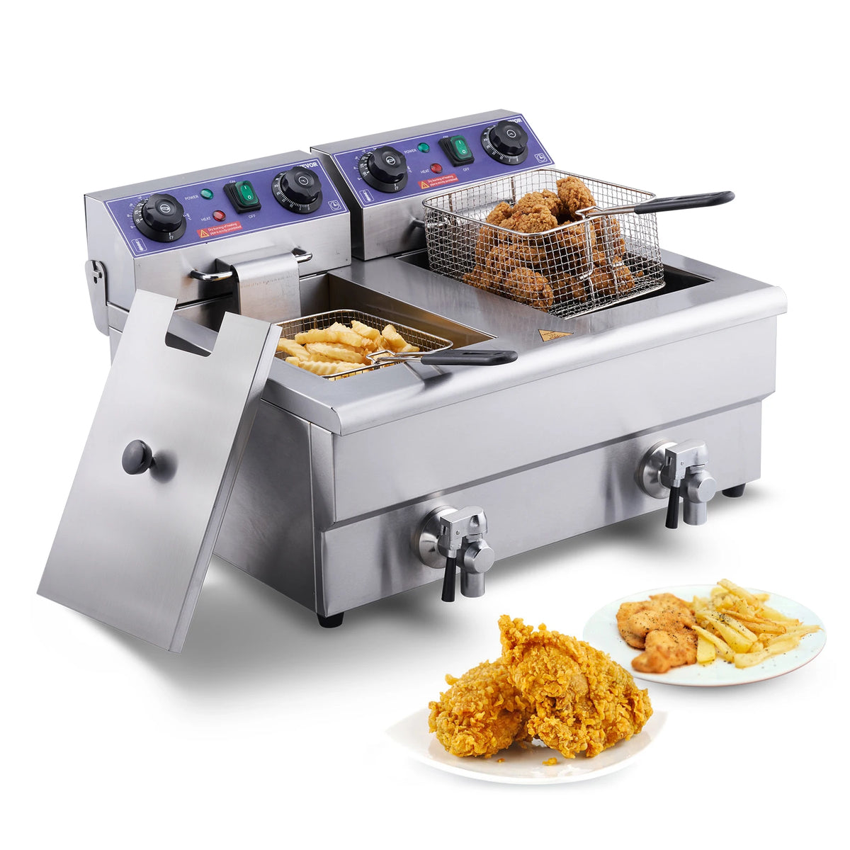 SucceBuy Electric Deep Fryer w/Dual Removable Tanks 12L 5000W Commercial Countertop Fryer for Chicken French Fries