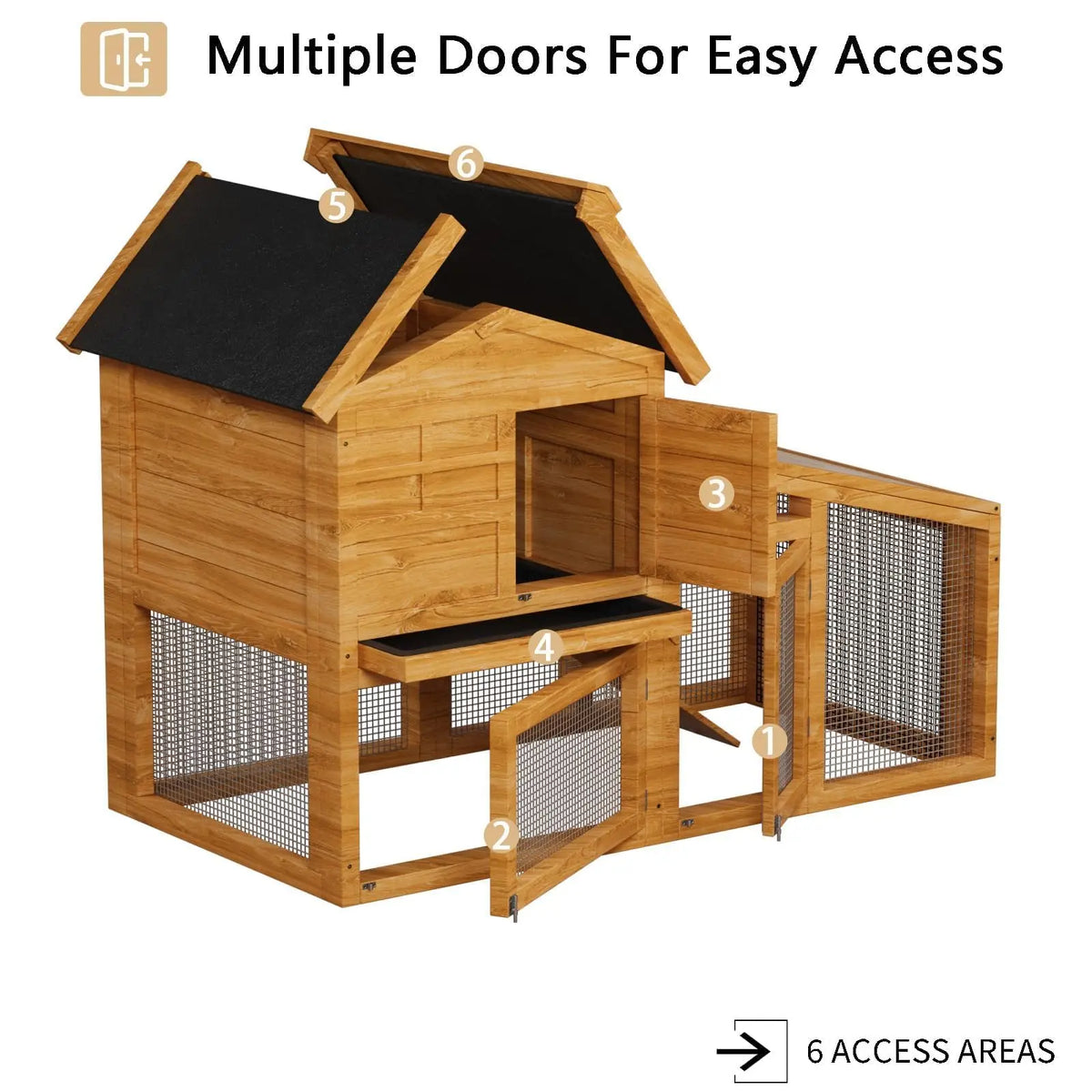 Double Layer Rabbit Hutch – 53.2"l Wooden Bunny Cage with Run, Removable Tray, Weatherproof Asphalt Roof, & Ramp – Indoor/Outdoor Pet House for Rabbits, Guinea Pigs, Chickens