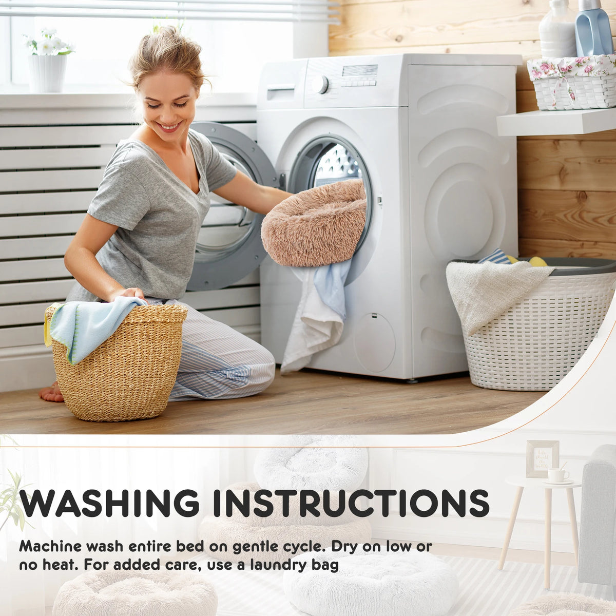 JHK Calming Plush Dog Bed Washable With Non Slip Base
