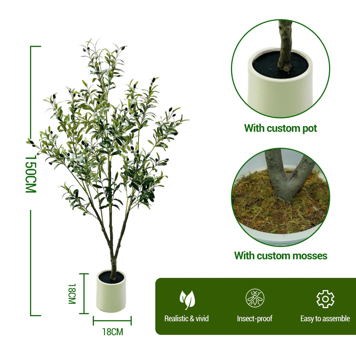 Artificial Olive Tree, Large Faux Olive Plant in Pot with Realistic Leaves & Fruits,5FT/6FT Tall Artificial Tree for Home Garden