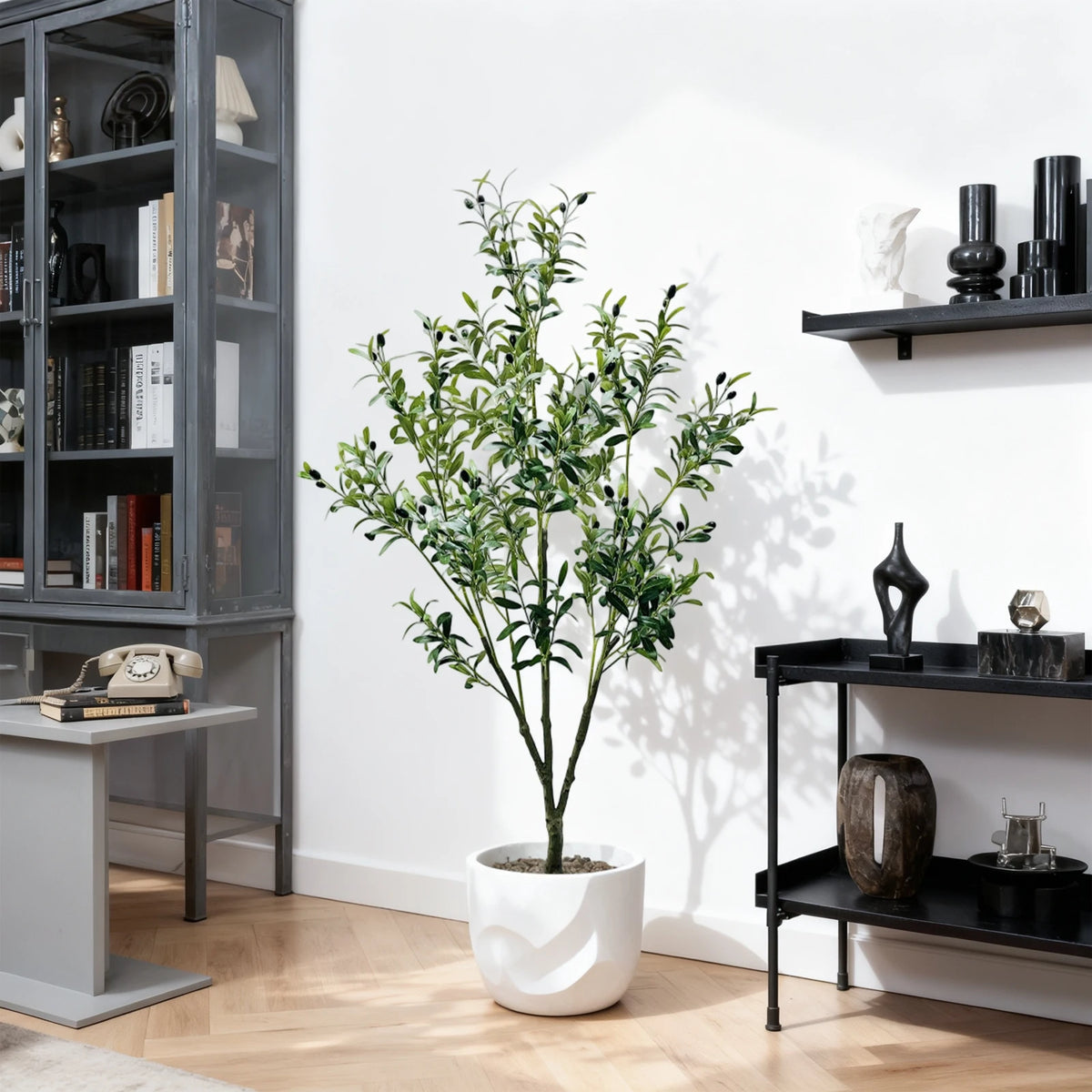Artificial Olive Tree, Large Faux Olive Plant in Pot with Realistic Leaves & Fruits,5FT/6FT Tall Artificial Tree for Home Garden