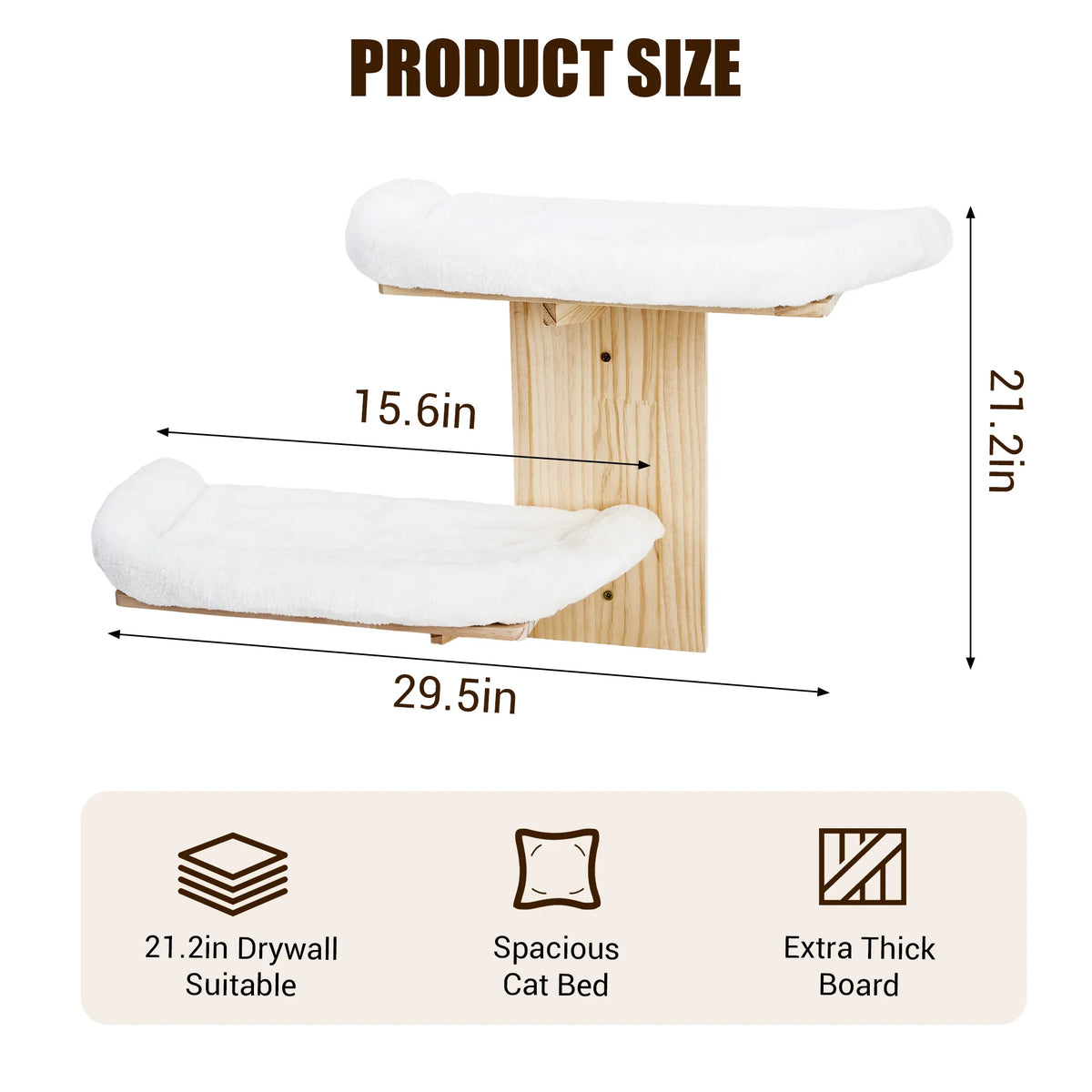 Nordic Solid Wood Wall-Mounted Cat Bed – Washable Cushion, Heavy-Duty Hanging Cat Shelf for Indoor Cats, Easy Install Corner Wall Furniture