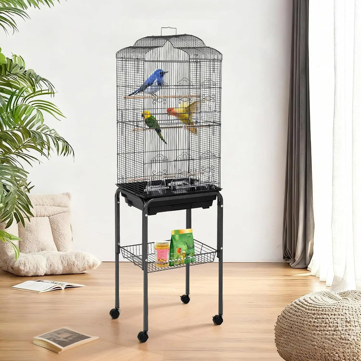 60 Inch Wrought Iron Bird Cages Luxury Pet Villa with Victorian Scrolled Design & Play Top Parrot Nest Large Capacity Enclosure Cage for Bird Accessories