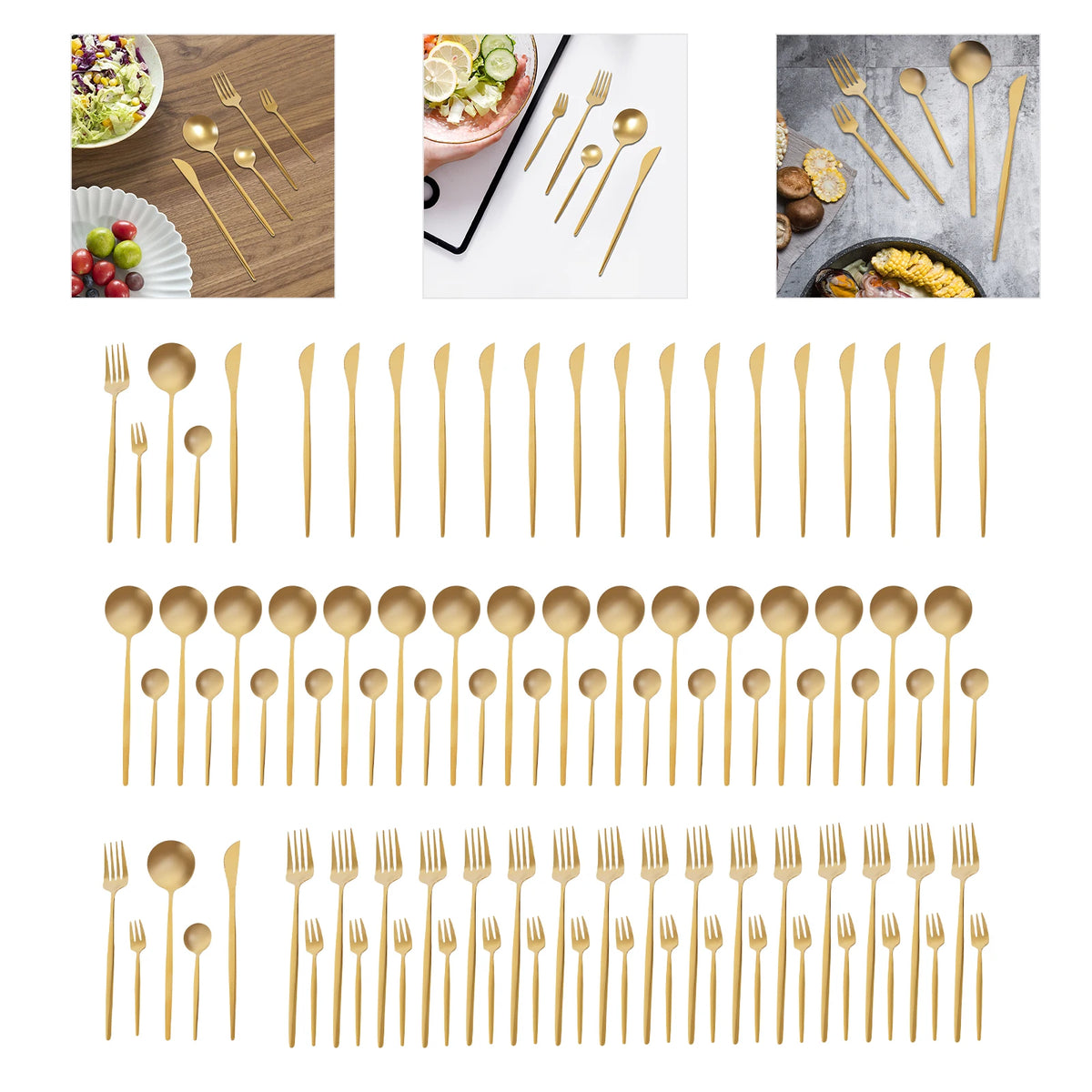90Pcs Gold Silverware Set, Food-Grade Stainless Steel Flatware Sets For Home Restaurant Weddings