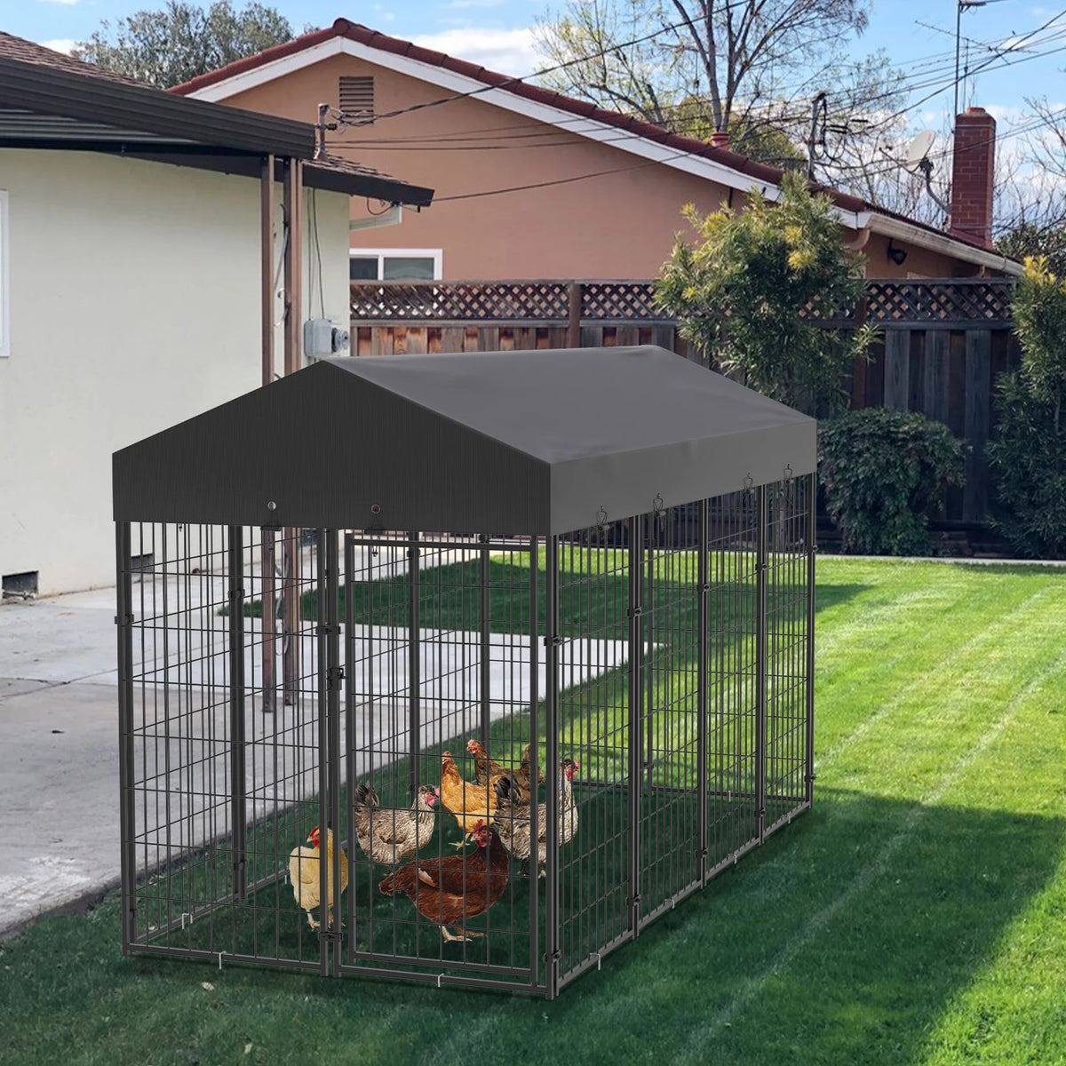 BINGOPAW Welded Wire Outdoor Dog Kennel With Weatherproof Canopy Cover
