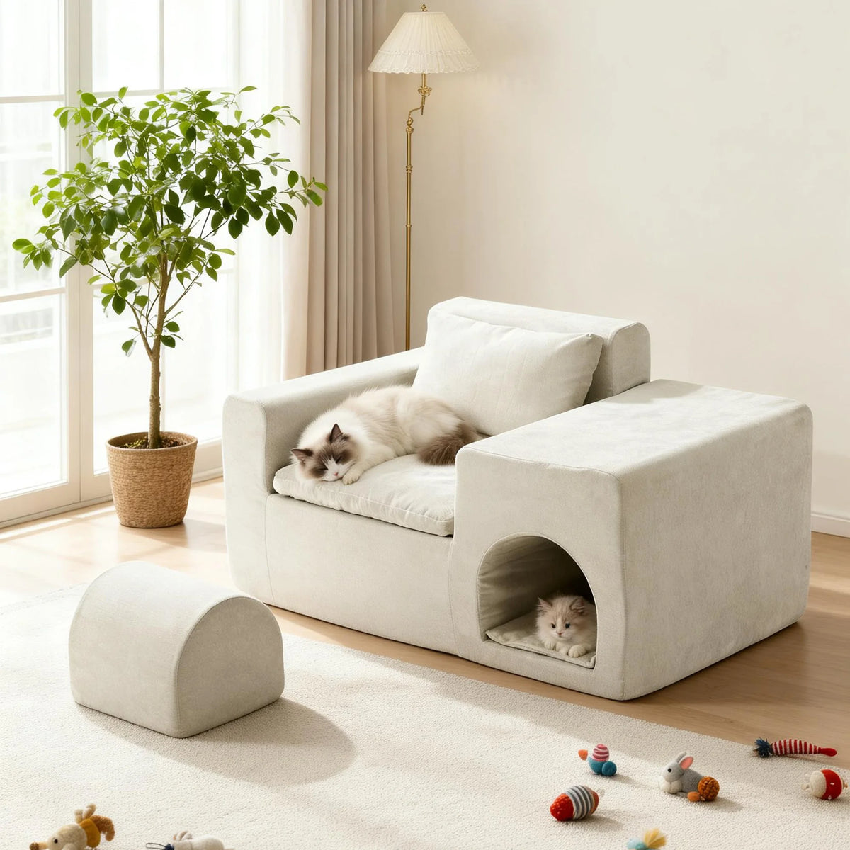 55 Inch Boneless Floor Sofa Chair Beige 4-in-1 Pet-Friendly Human Lounge Seat No Assembly Required Couch for Living Room Bedroom Apartment