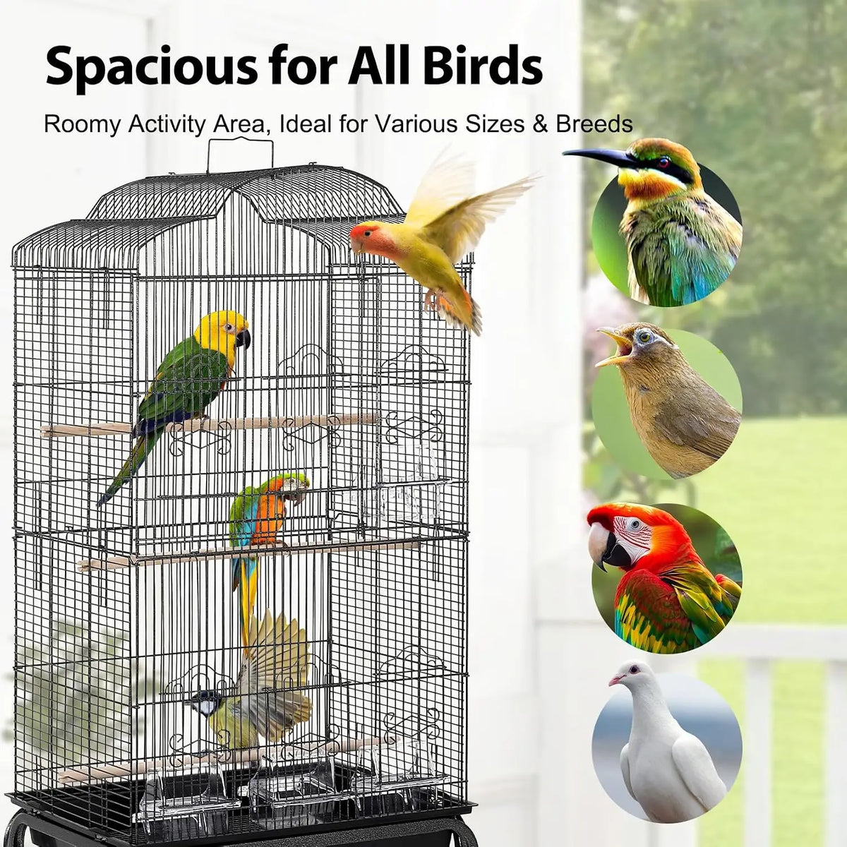 60 Inch Wrought Iron Bird Cages Luxury Pet Villa with Victorian Scrolled Design & Play Top Parrot Nest Large Capacity Enclosure Cage for Bird Accessories