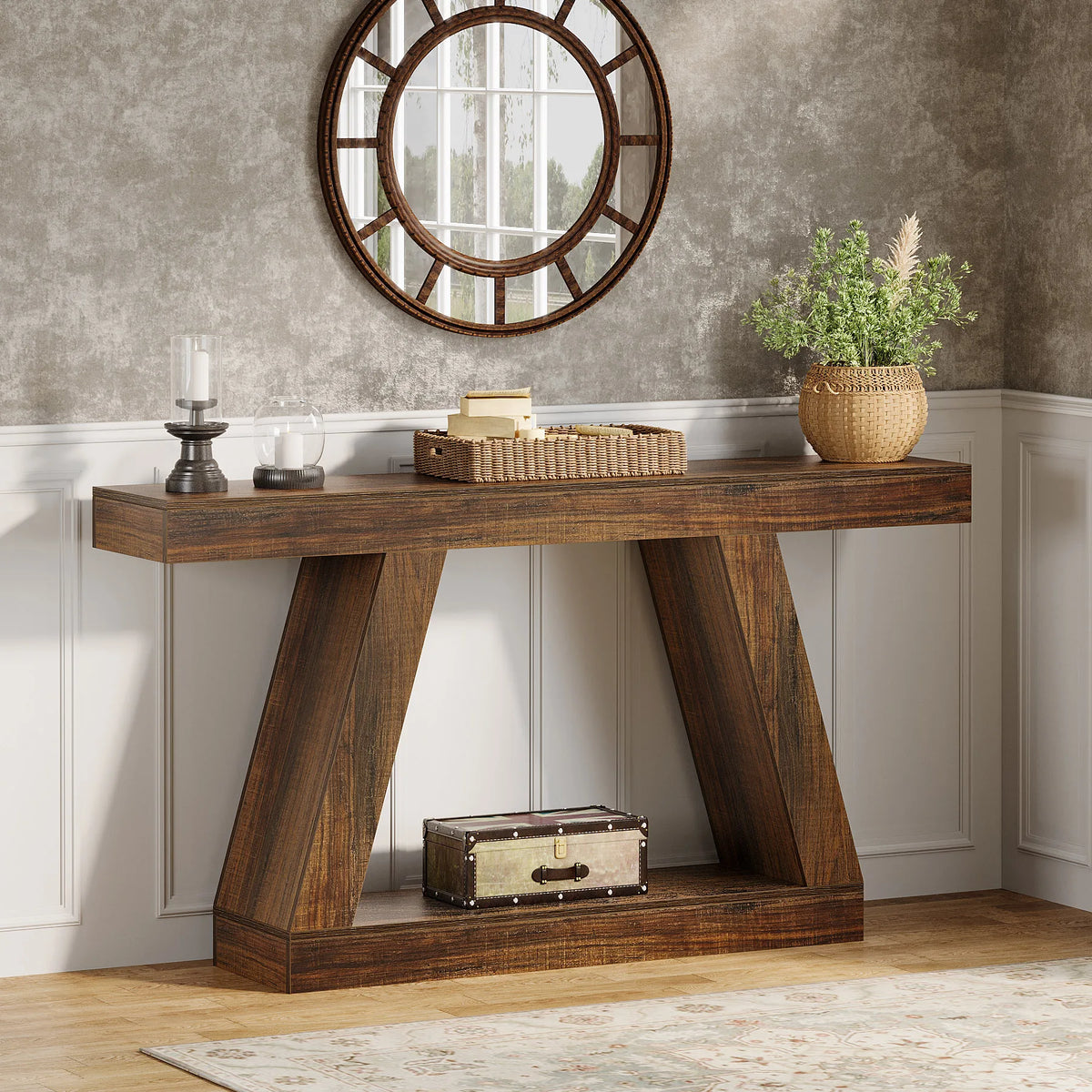 Tribesigns 55-Inch Rustic Console Sofa Table with Storage Industrial Wooden Entryway Table for Hallway Living Room