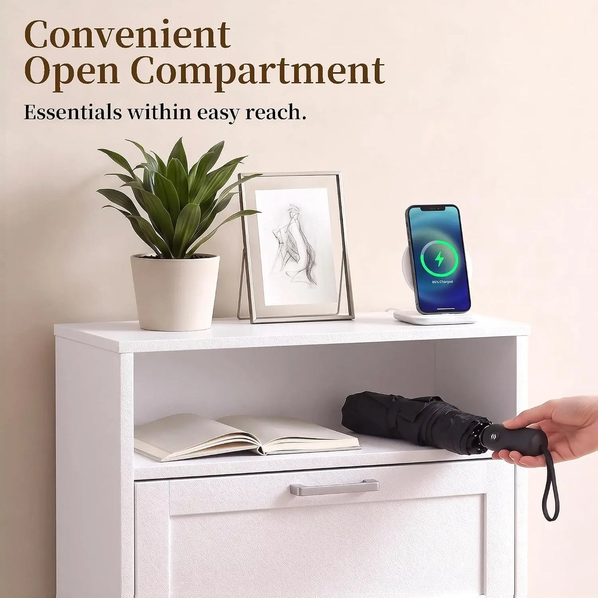 Shoe Storage Cabinet with Double-Layer Top for Entryway | Hidden Shoe Organizer Cabinet with 2 Flip Drawers for Hallway, Hidden Shoe Rack Cabinet White