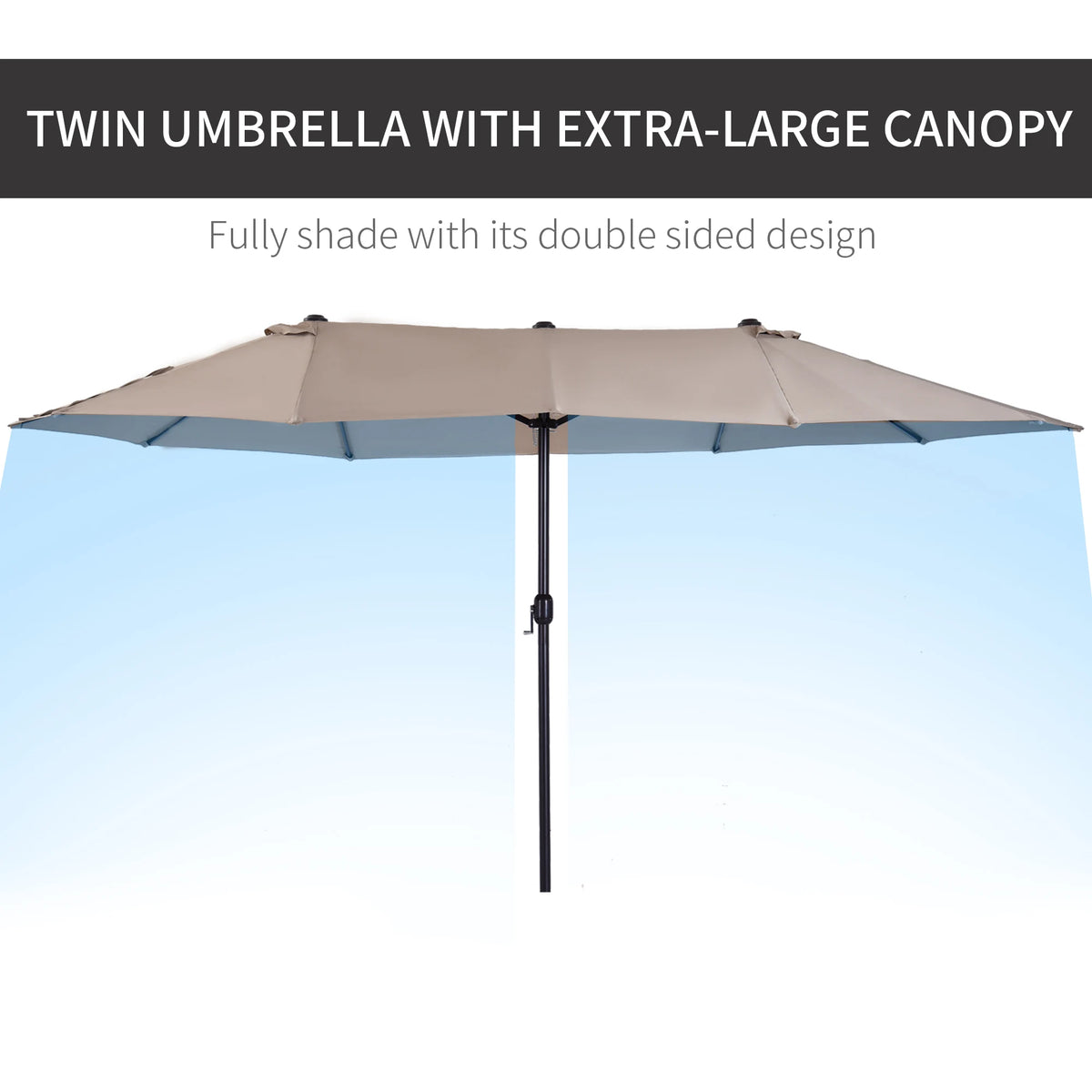 15 ft Outdoor Double-Sided Market Patio Umbrella Steel Rectangular - Tan