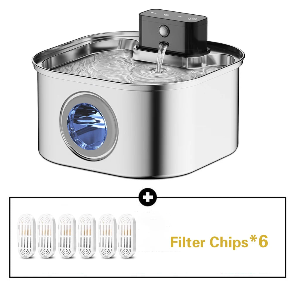 Wireless Stainless Steel Pet Water Fountain, 3.2L Automatic Cat Water Feeder with Motion Sensor, Dog Water Bowl(No 5V 1A Plug)
