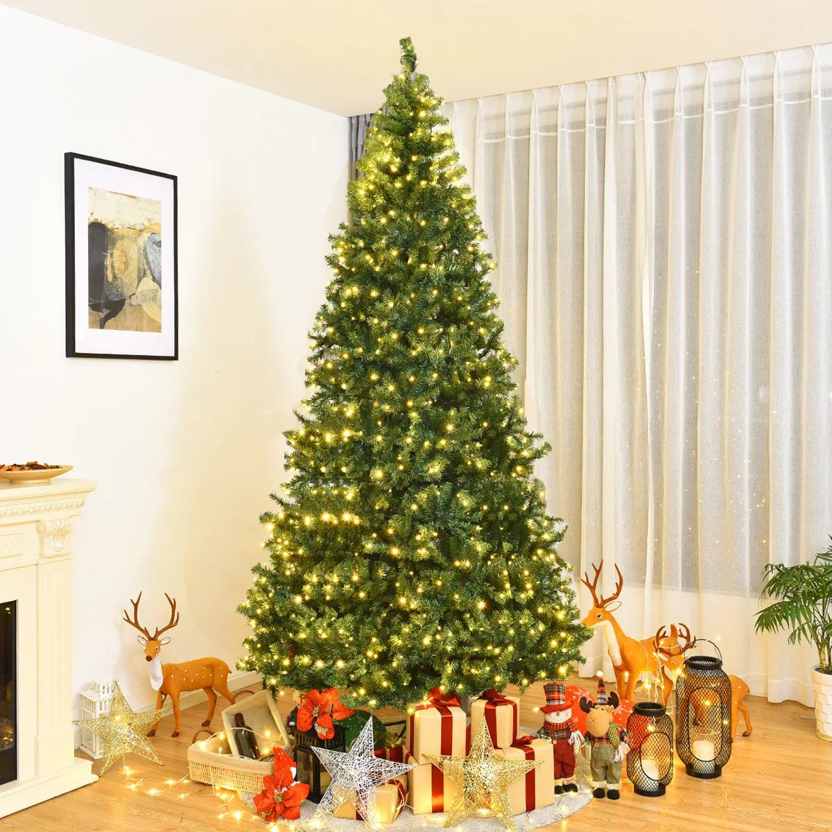 9Ft Pre-Lit Artificial Christmas Tree Premium Hinged w/ 1000 LED Lights & Stand