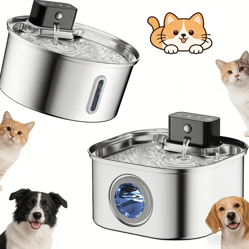 Wireless Stainless Steel Pet Water Fountain, 3.2L Automatic Cat Water Feeder with Motion Sensor, Dog Water Bowl(No 5V 1A Plug)