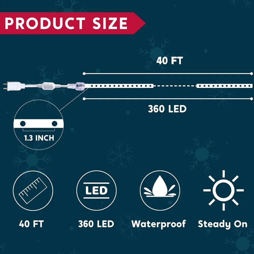 40FT LED Candy Cane Rope Lights Waterproof Outdoor 360 LED Christmas Decor Lights for Garden Yard Party Xmas Christmas Holiday Decorations (Red & Warm White)