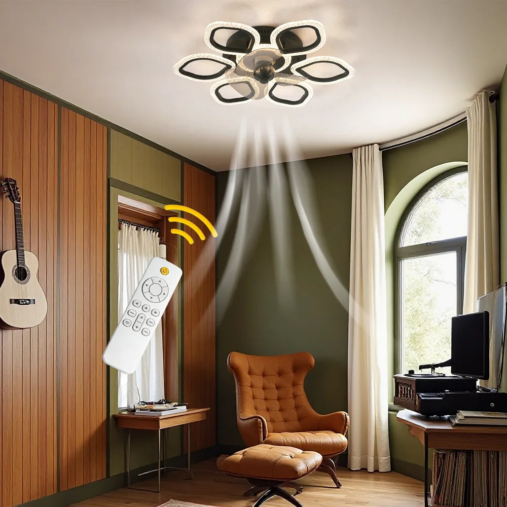Six Petal Ceiling Fan With Dimmable Light And Reversible Motor