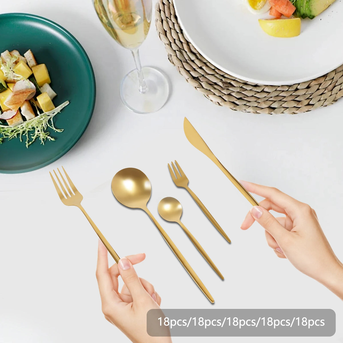 90Pcs Gold Silverware Set, Food-Grade Stainless Steel Flatware Sets For Home Restaurant Weddings