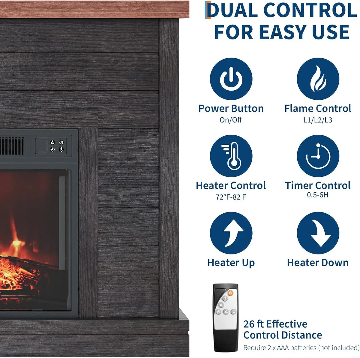 TWISTER.CK 38-Inch Electric Fireplace Mantel with 18-Inch Fireplace Insert, 1500W 120V 60Hz, Black – Freestanding Heater with Mantel