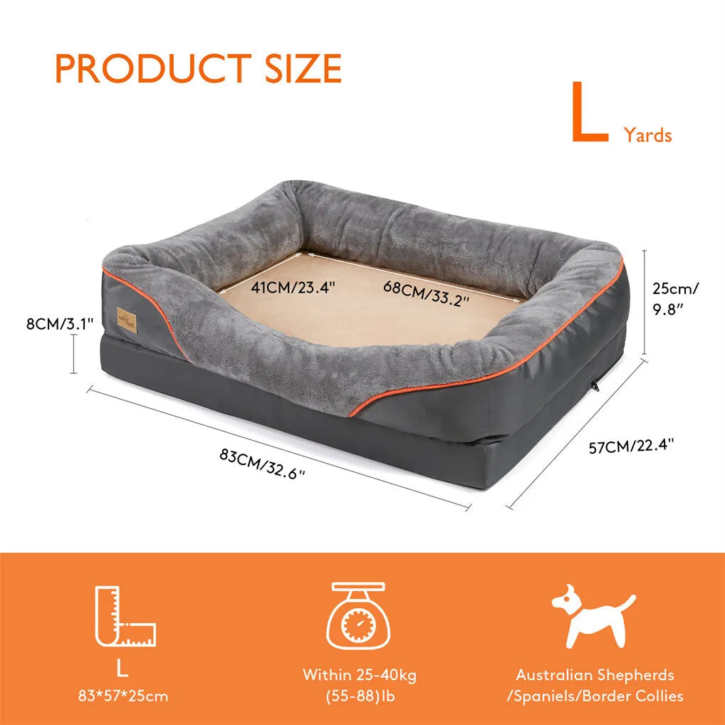 Jumbo Large Orthopedic Dog Bed Memory Foam Pet Sofa Couch Waterproof Elevated Cushion Warm Puppy Bolster Couch Removable Cover