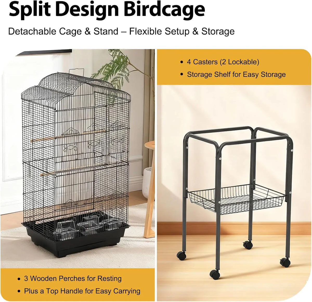 60 Inch Wrought Iron Bird Cages Luxury Pet Villa with Victorian Scrolled Design & Play Top Parrot Nest Large Capacity Enclosure Cage for Bird Accessories