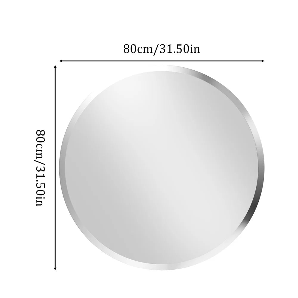 Wisfor 80cm Large Frameless Round Wall Mirror with Beveled Edge Bathroom Vanity Mirror