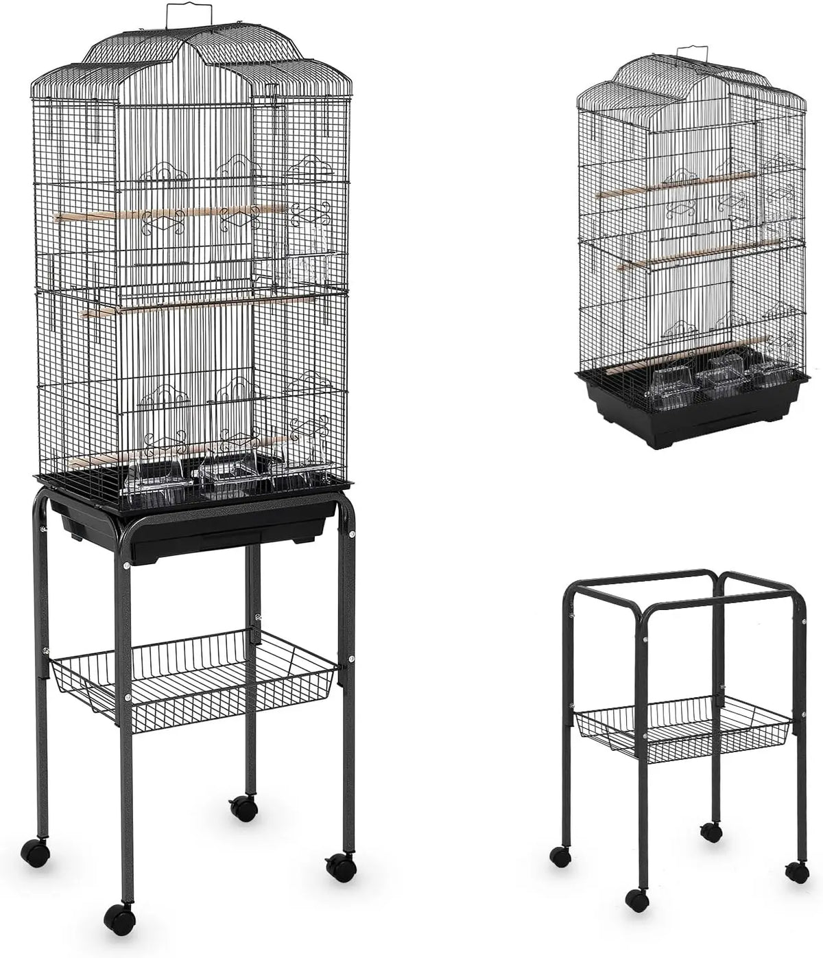 60 Inch Wrought Iron Bird Cages Luxury Pet Villa with Victorian Scrolled Design & Play Top Parrot Nest Large Capacity Enclosure Cage for Bird Accessories