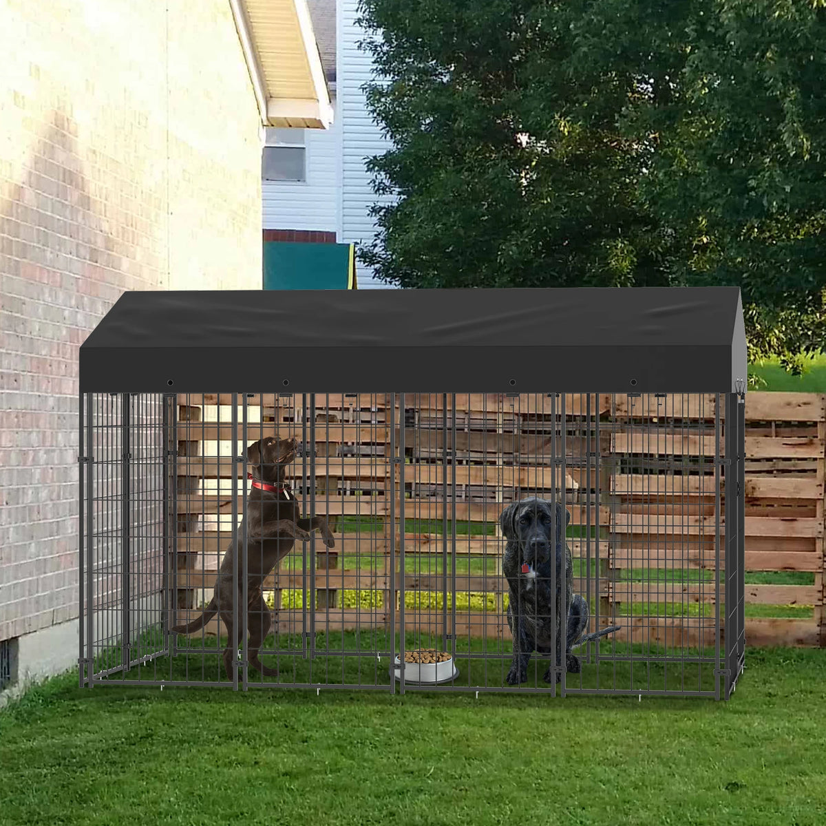 BINGOPAW Welded Wire Outdoor Dog Kennel With Weatherproof Canopy Cover