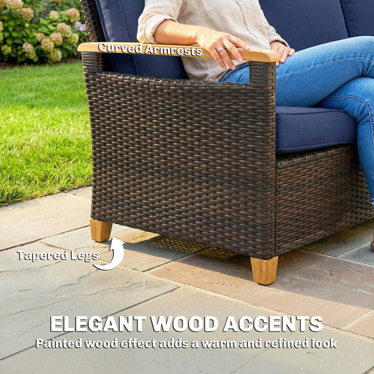 Outsunny 3-Seater Outdoor Sofa with Soft Padded Wide Seats, Dark Blue