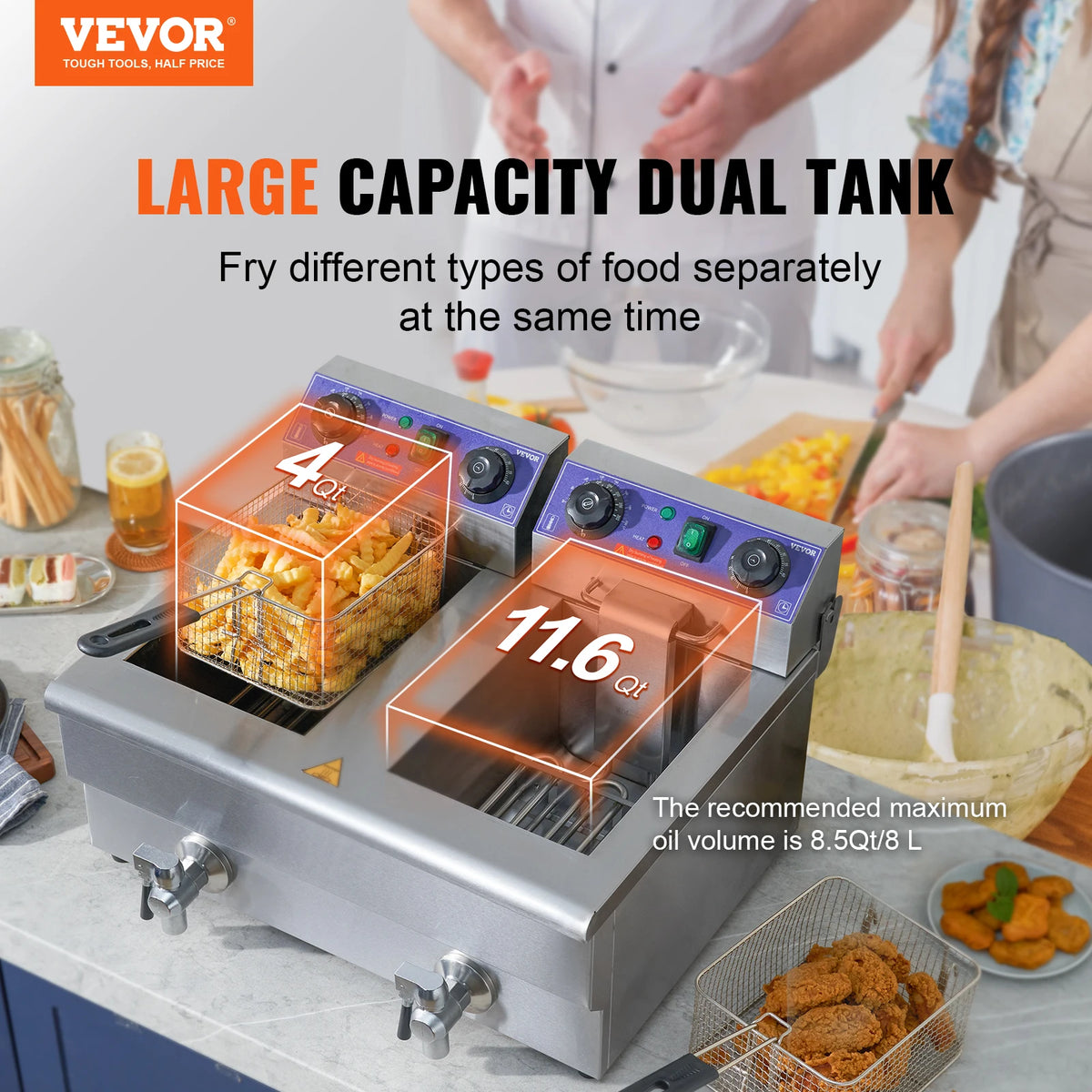 SucceBuy Electric Deep Fryer w/Dual Removable Tanks 12L 5000W Commercial Countertop Fryer for Chicken French Fries