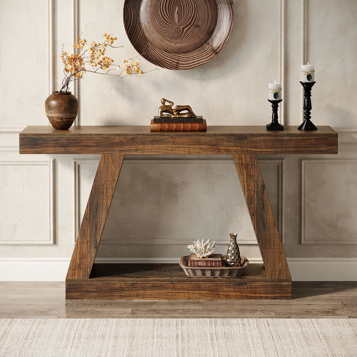 Tribesigns 55-Inch Rustic Console Sofa Table with Storage Industrial Wooden Entryway Table for Hallway Living Room