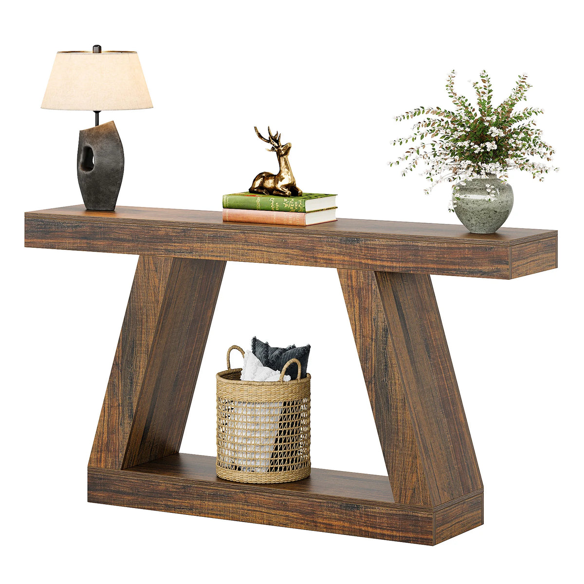 Tribesigns 55-Inch Rustic Console Sofa Table with Storage Industrial Wooden Entryway Table for Hallway Living Room