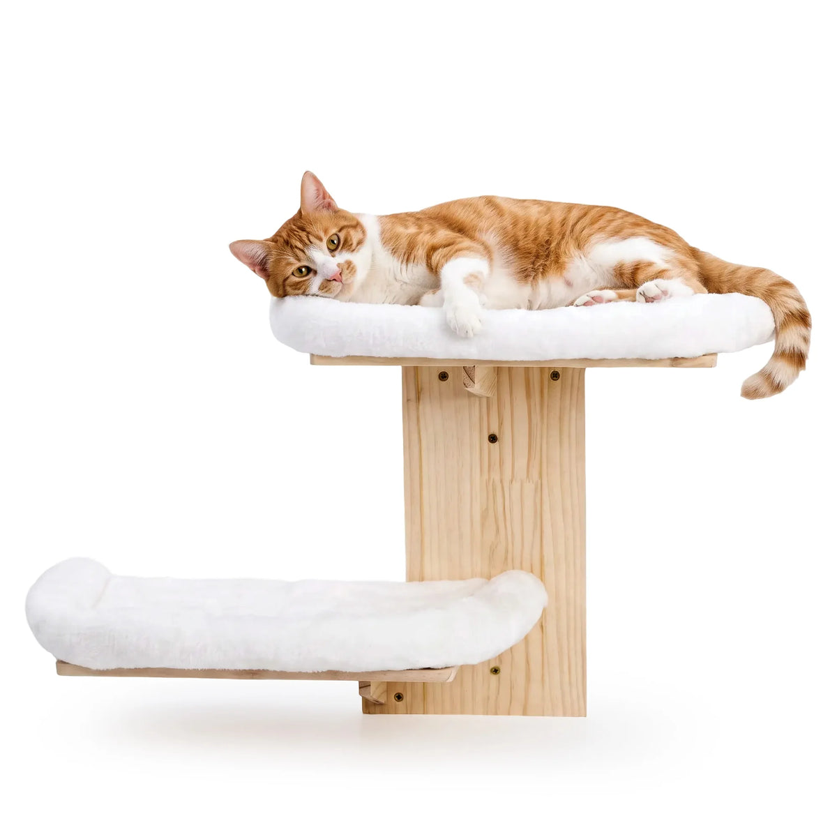 Nordic Solid Wood Wall-Mounted Cat Bed – Washable Cushion, Heavy-Duty Hanging Cat Shelf for Indoor Cats, Easy Install Corner Wall Furniture