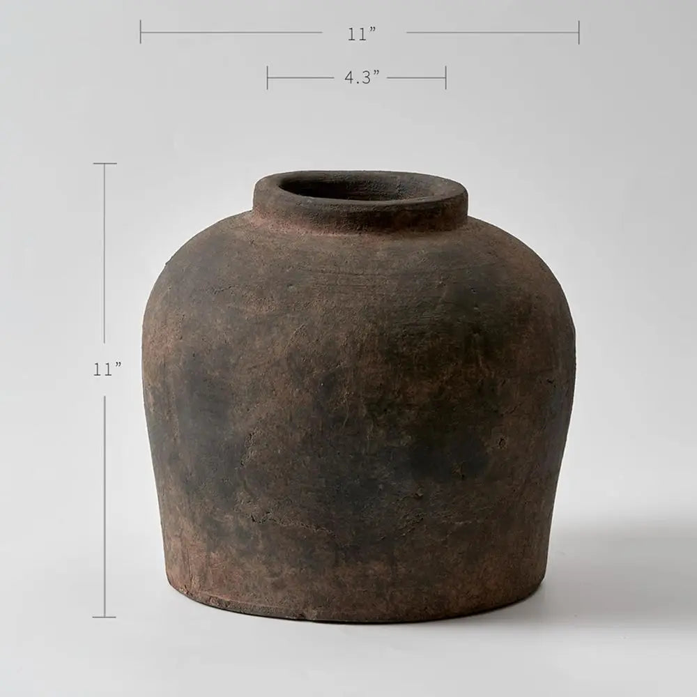 Eleventh-Inch Zen-Inspired Brown Ceramic Vase for Rustic Home Decor and Flower Arrangements