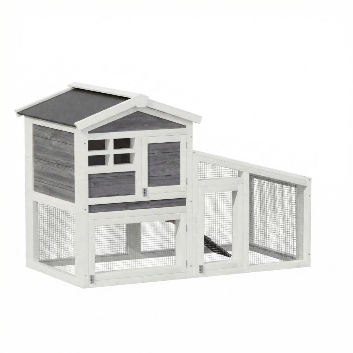 Double Layer Rabbit Hutch – 53.2"l Wooden Bunny Cage with Run, Removable Tray, Weatherproof Asphalt Roof, & Ramp – Indoor/Outdoor Pet House for Rabbits, Guinea Pigs, Chickens