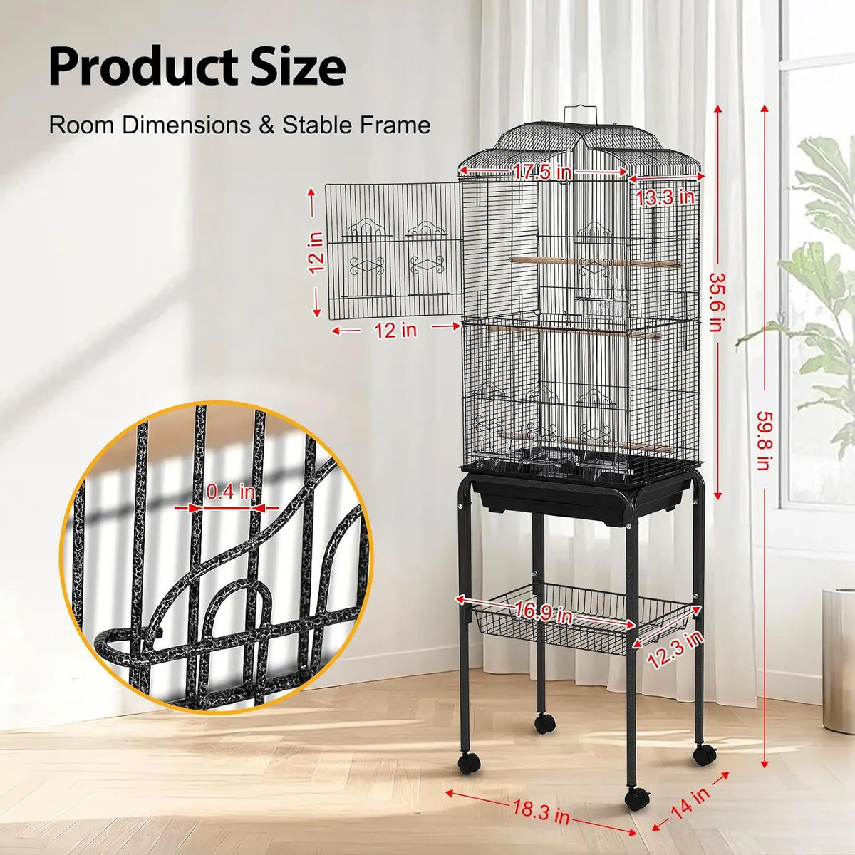 60 Inch Wrought Iron Bird Cages Luxury Pet Villa with Victorian Scrolled Design & Play Top Parrot Nest Large Capacity Enclosure Cage for Bird Accessories
