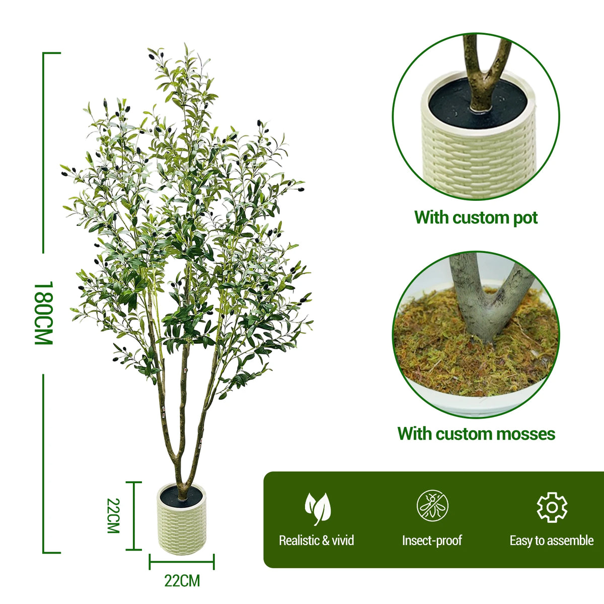 Artificial Olive Tree, Large Faux Olive Plant in Pot with Realistic Leaves & Fruits,5FT/6FT Tall Artificial Tree for Home Garden