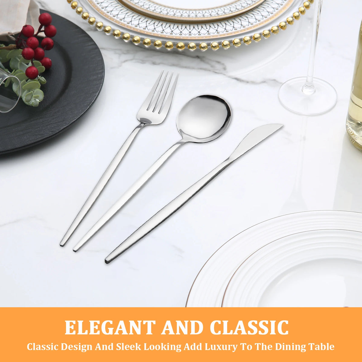 KOOMADE 24Pcs Stainless Steel Cutlery Set, Service for 6, Mirror Polished Salad Forks Knives Spoons, Dishwasher Safe for Home Holiday Gift