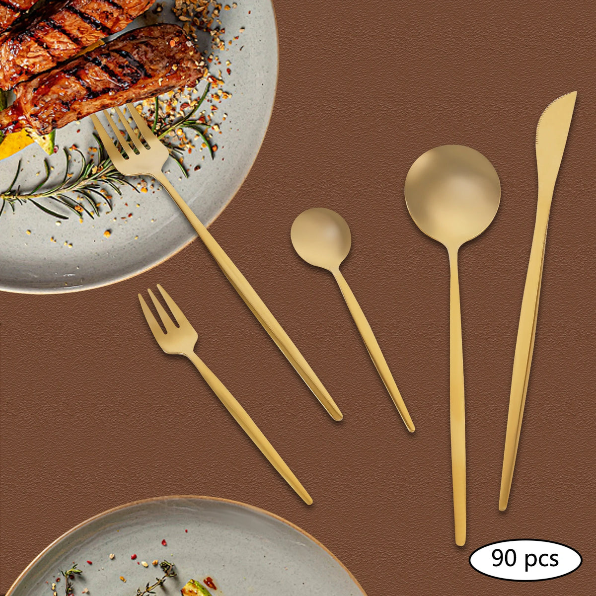 90Pcs Gold Silverware Set, Food-Grade Stainless Steel Flatware Sets For Home Restaurant Weddings