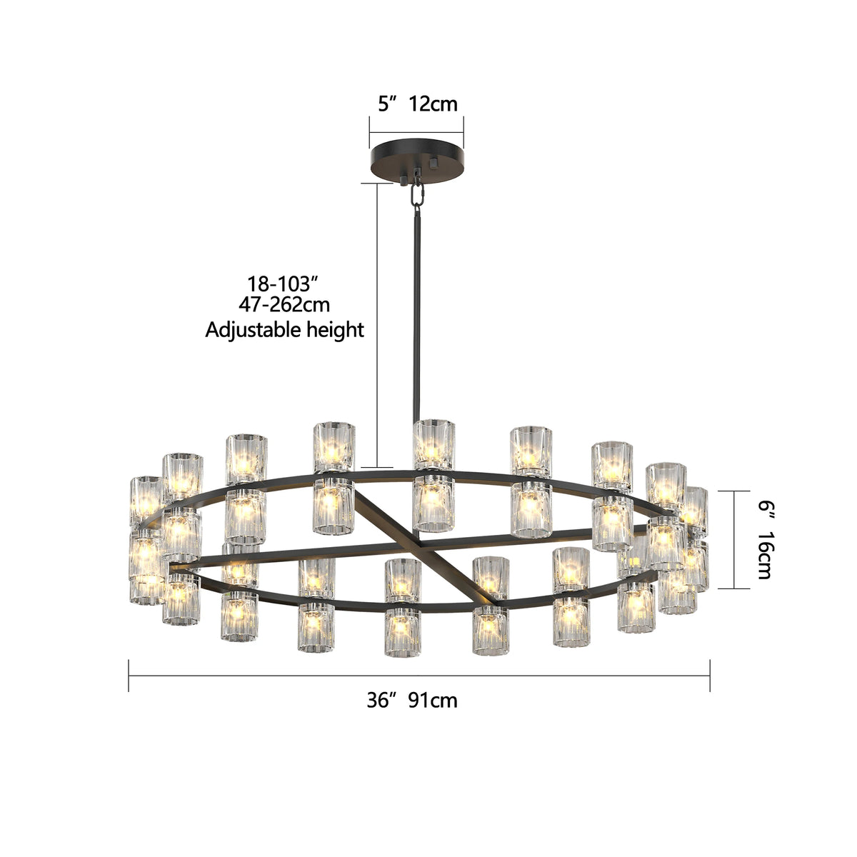 23.6 Inches Luxury Chandeliers Crystal Living Room Bedroom Decorative Lights Simple Modern Dining Room LED Lighting
