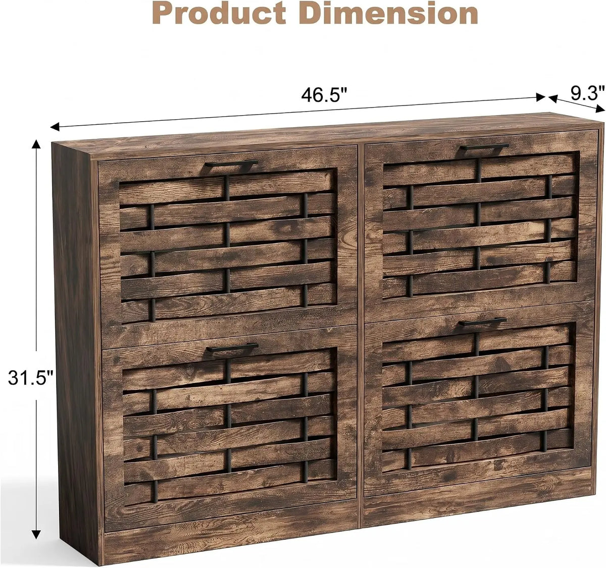 Shoe Cabinet Storage for Entryway with 4 Flip Drawers | Slim Shoe Rack Cabinet with Stylish Handwoven Panel, Farmhouse Shoe Organizer Cabinet for Hallways, Living Rooms Rustic Brown