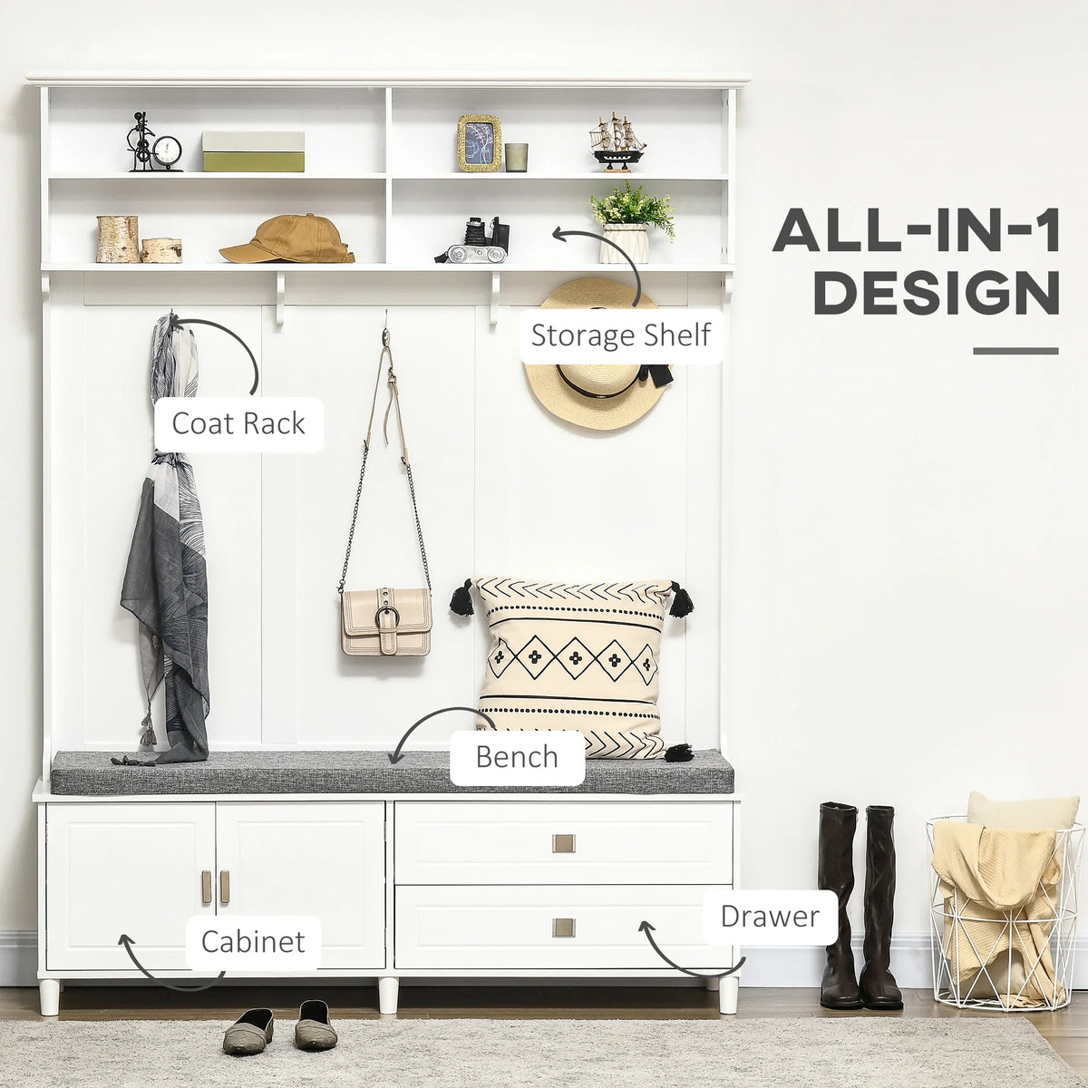 HOMCOM Hall Tree Storage Bench With Coat Rack And Shelves