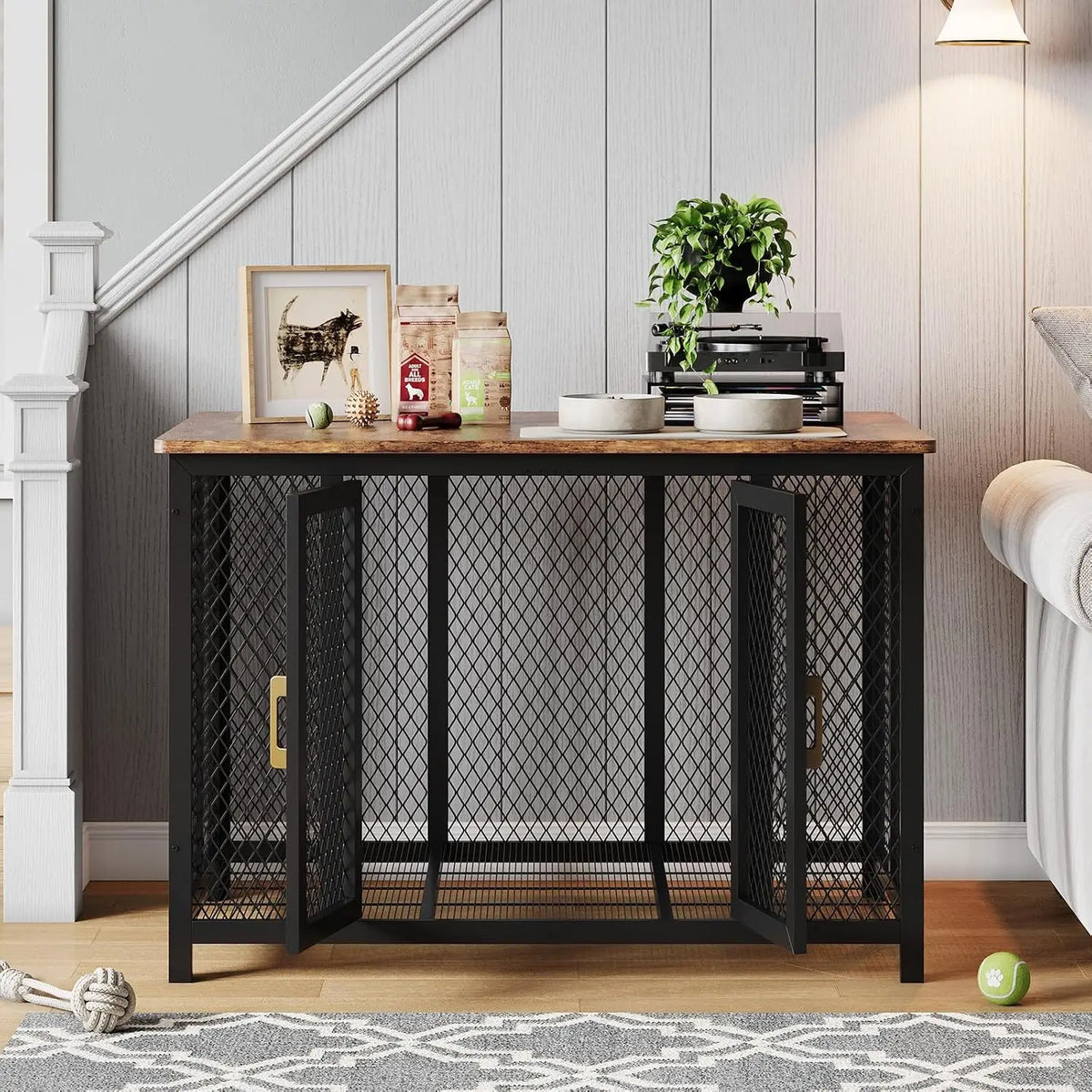 Extra Large Iron Dog Crate With Double Doors And Storage